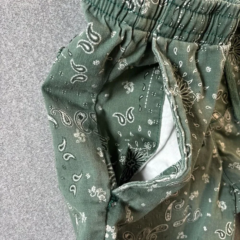 PacSun Volley Shorts Mens Small Green Paisley Bandana Drawstring Casual